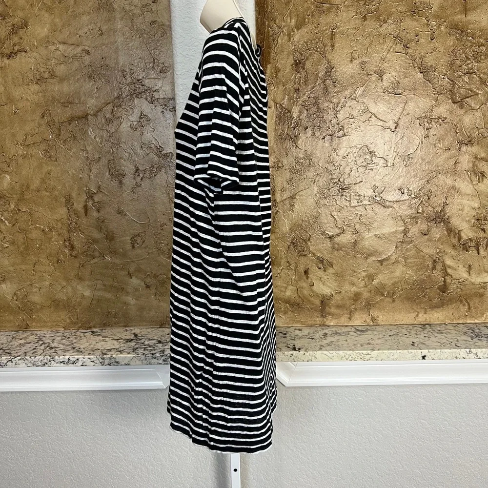 Eileen Fisher T-Shirt Dress Petite Small PS Black White Stripe Organic Linen - Picture 4 of 11